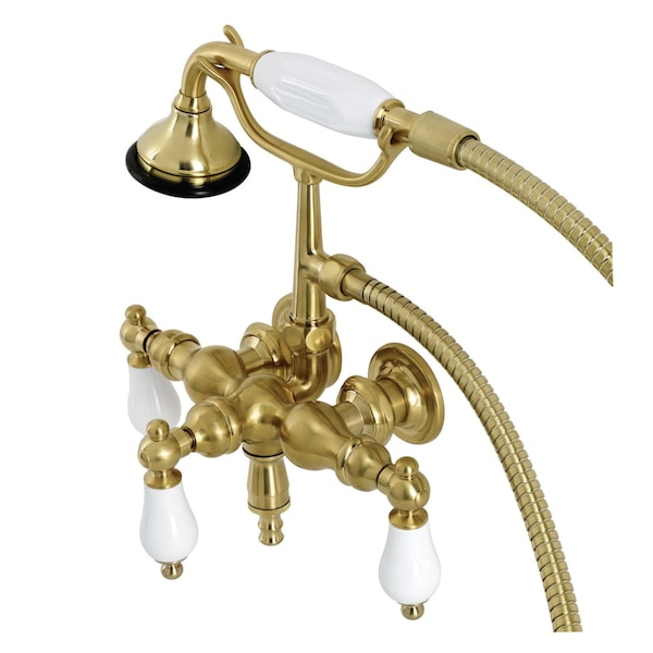 Kingston Brass AE23T7 3-3/8 Inch Wall Mount Tub Faucet with Hand Shower, Brushed Brass AE23T7 - main